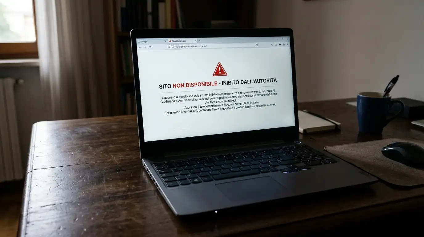 Schermata di avviso che indica il blocco di un sito di gioco non autorizzato