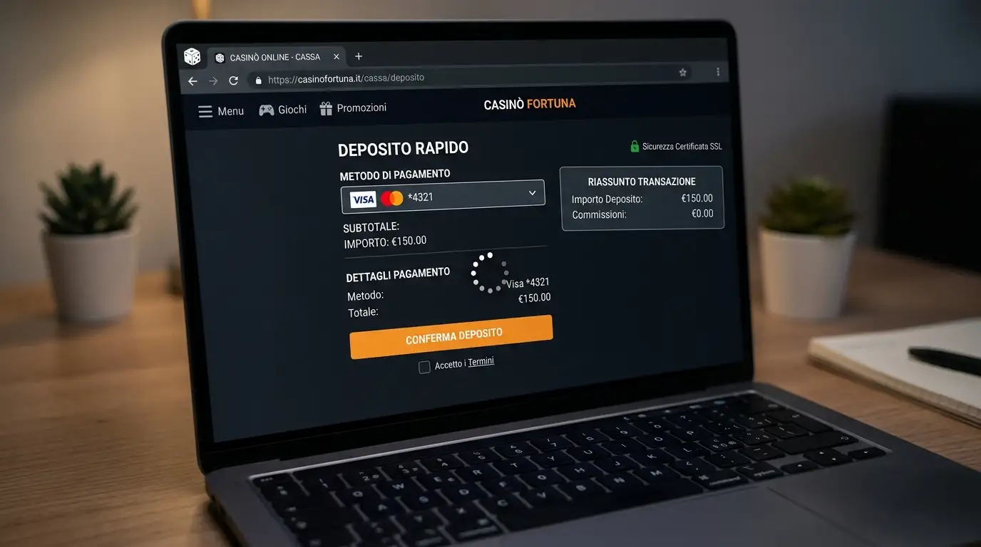 Schermo di laptop con un cerchio di caricamento in primo piano durante un deposito casinò che non si chiude