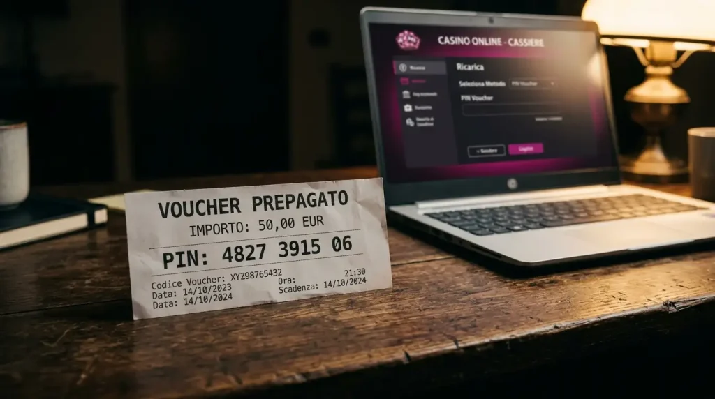 Voucher Neosurf con codice PIN visibile pronto per il deposito su un casinò online