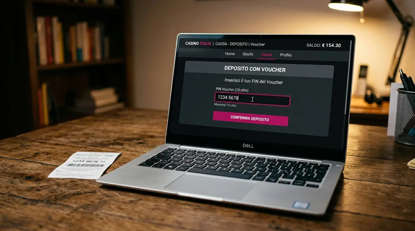 Schermata di un computer portatile con la sezione cassa del casinò online aperta
