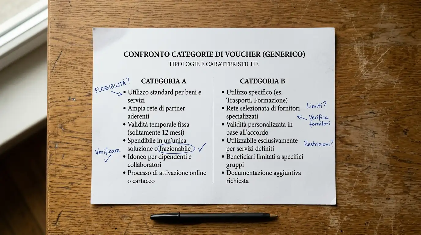 Documento stampato con due colonne di fee di due brand di voucher prepagati affiancate per confronto