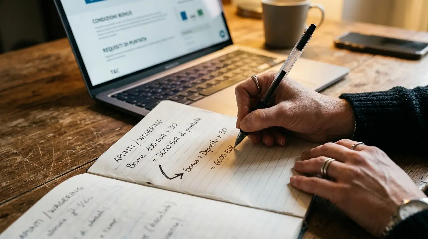 Foglio di calcolo con esempi numerici dei requisiti di puntata applicati a un bonus