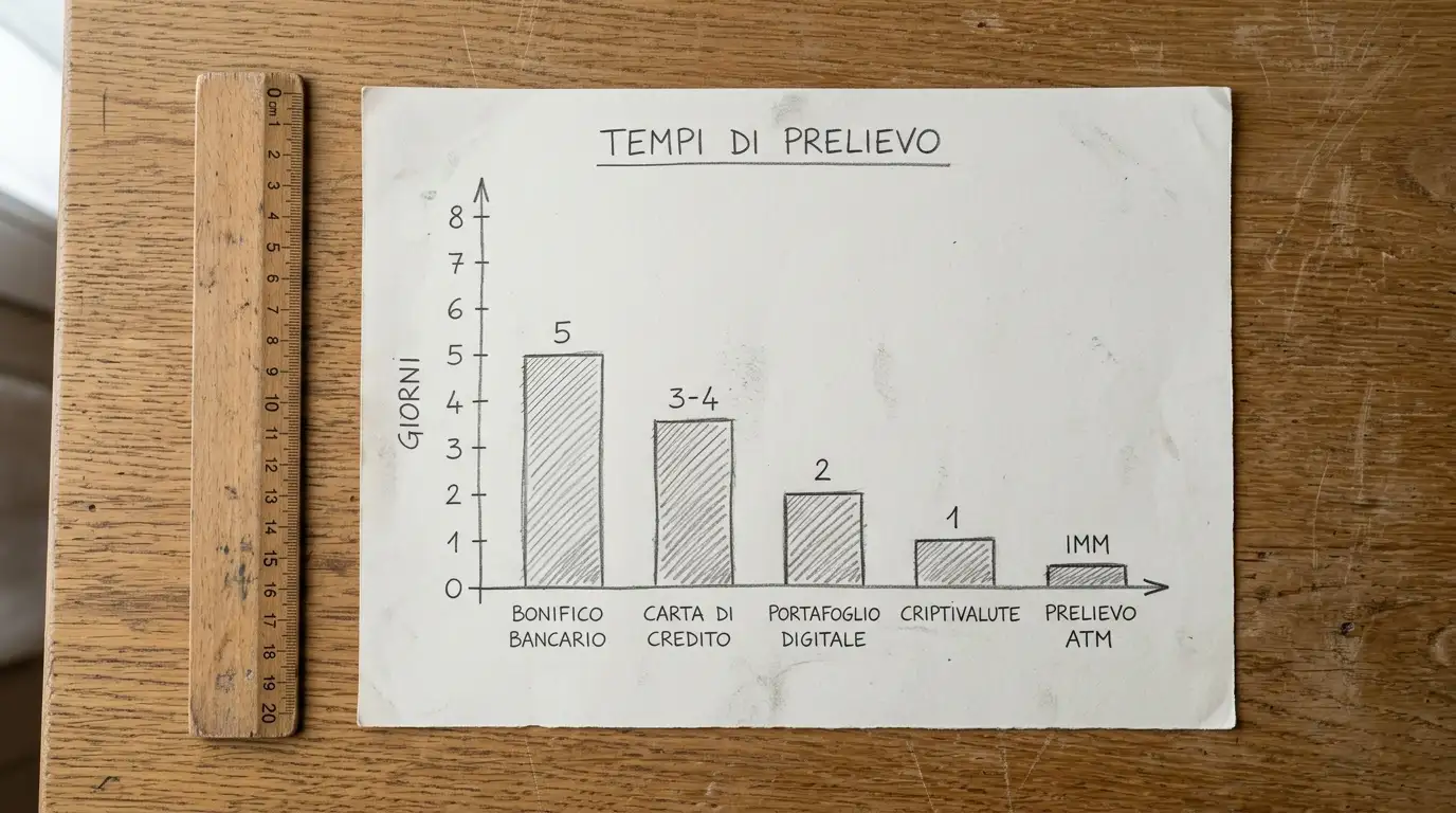 Foglio bianco con un semplice grafico a barre disegnato a mano dei tempi di prelievo per metodo